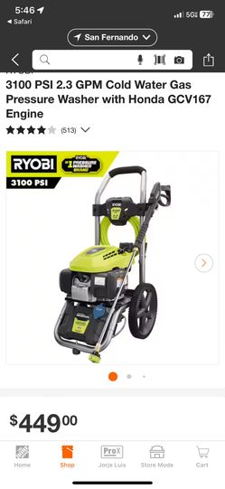Ryobi 3100 PSI 2.3 GPM Cold Water Gas Pressure Washer