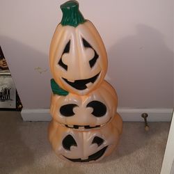 Vintage Halloween GENERAL FOAM 3 Pumpkin Tower Blow Mold No Light 22"