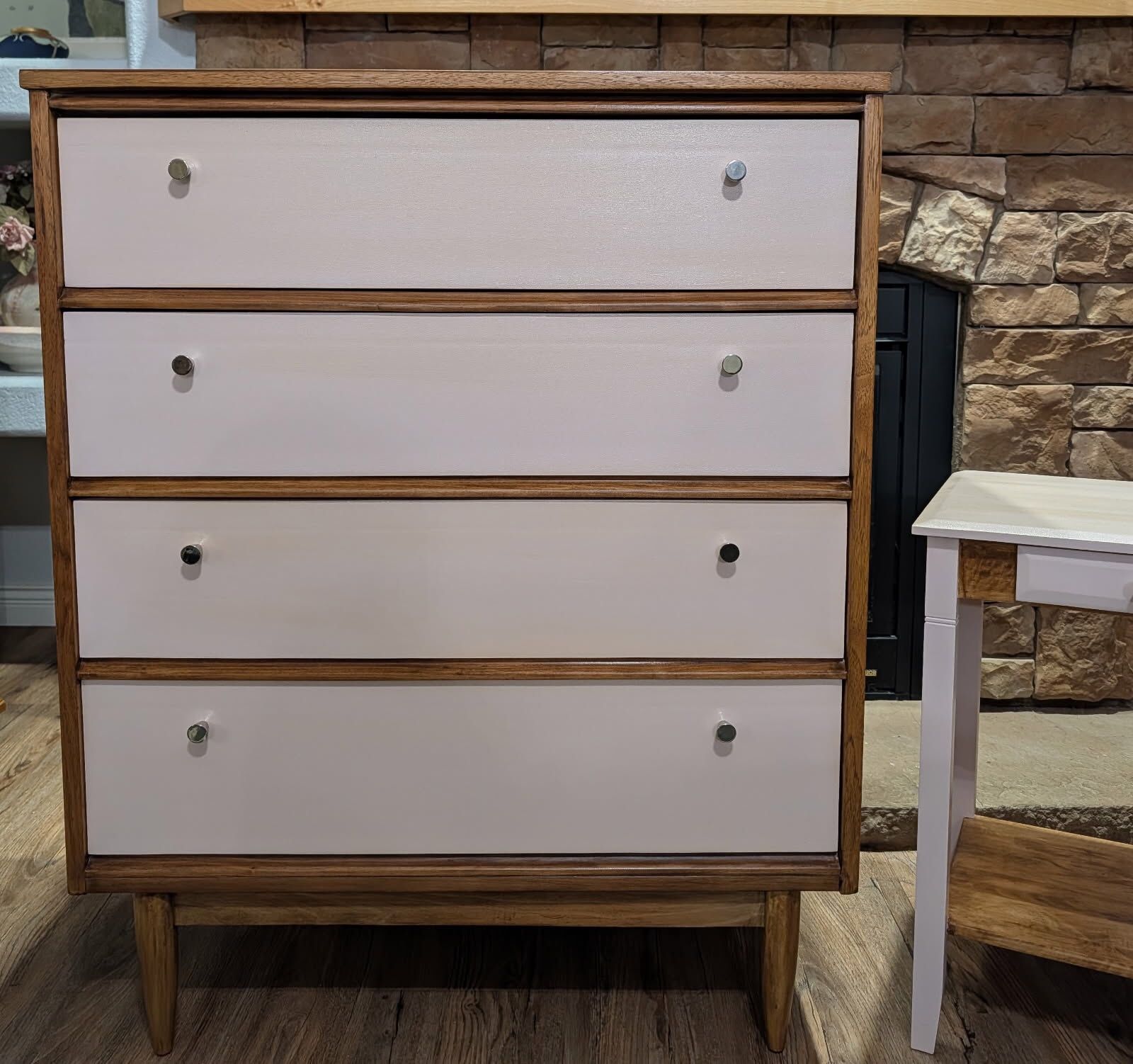 Refurbished MCM Tallboy, Headboard And Modern Nightstand 