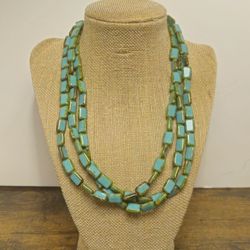 Sterling Silver Turquoise Glass Beads Necklace