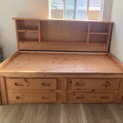 Wooden Twin Bed Frame With Bookshelves 