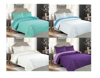 3-PCS Bedspread Quilt Coverlet Reversible Oversized Queen or King 