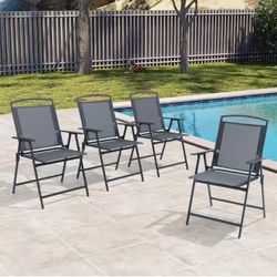 4 Pieces Foldable Outdoor Dining Chair With Armrests Rust resistant Dining Chairs in Gray