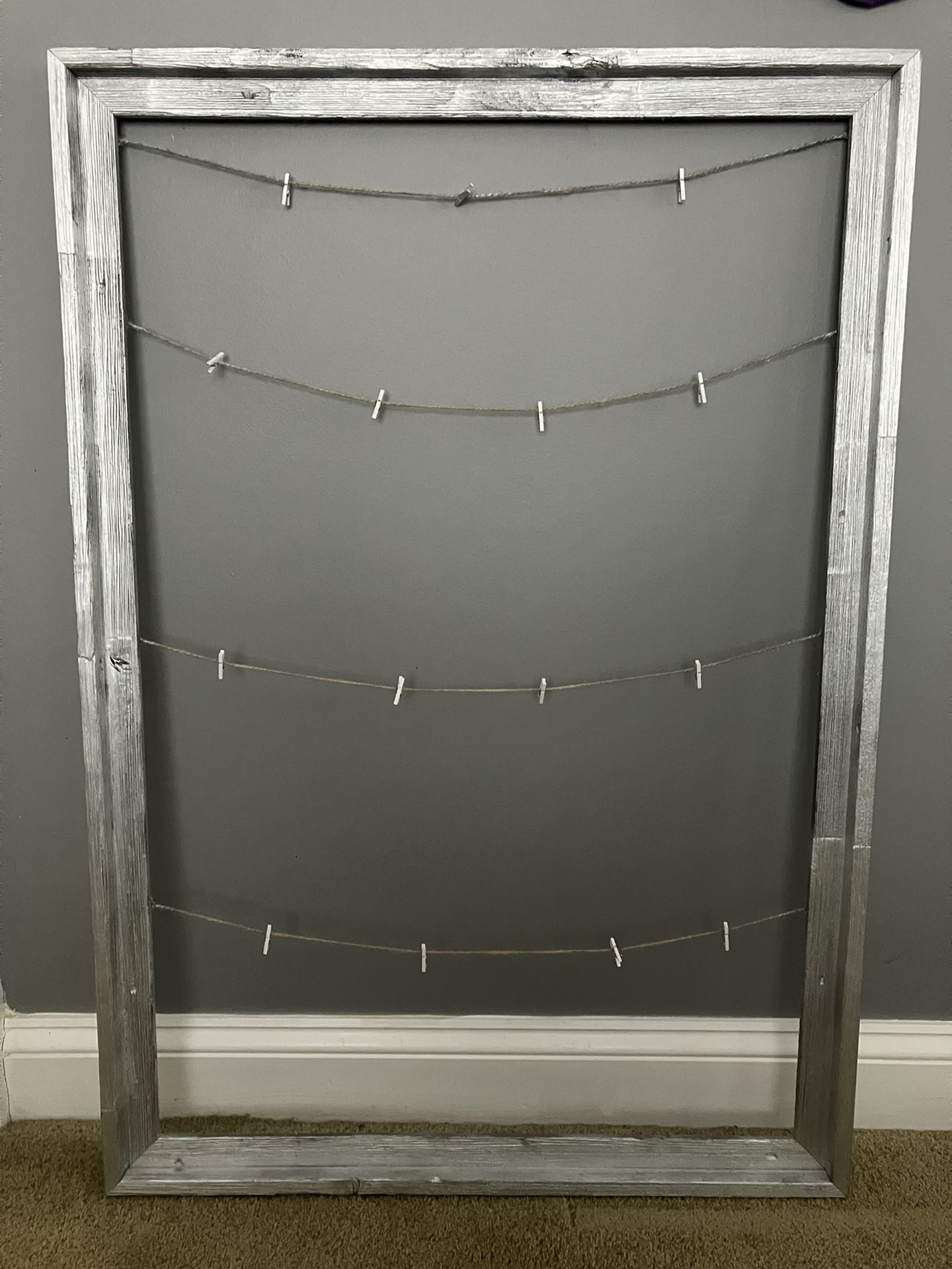 Silver Painted Wood Wall Frame With Twine And Clips