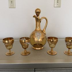 Vintage Gold Decorative Pitcher and Goblets Set