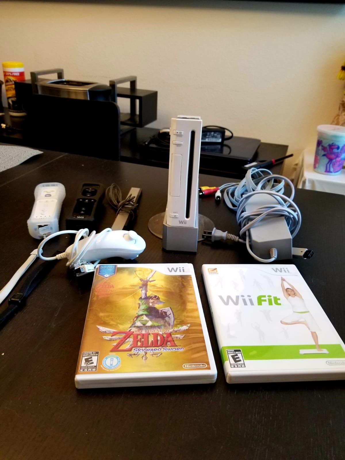 WII CONSOLE (USED) + 2 B/W CONTROLLERS + MOTION STICK (OPTIONAL GAMES)