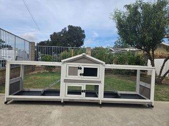 Rabbit Hutch with Dual Runs, 2-Story Cage, Wheels, Trays & Roof