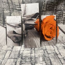 5-Piece Orange Rose Canvas Wall Art Set – Black & White with Bold Pop of Color 🌹