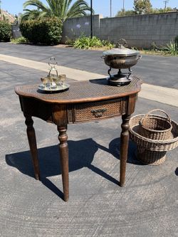 vintage wicker foyer table with drawer