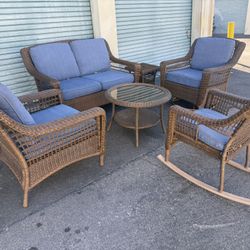 Patio Outdoor Furniture Loveseat,1 Club Chair,1 Rocking And Swivel Chair 1 Regular Rocking And Coffee Table 