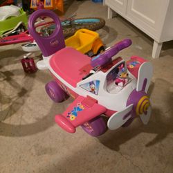 Kiddieland Disney My First Minnie Ride-On Plane Toy with Music, Lights & Sounds, Steering Wheel, 360° Turning, Horn, Foot-to-Floor Toddler Vehicle