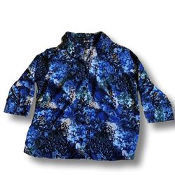 Women’s George Brand Funky Floral Pattern Silk Button Up Blouse Size 1X