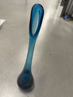 Art Glass / Glass Vase / Blue Glass / Green Glass / 10.25 Inch / Bud Vase / Swung Glass