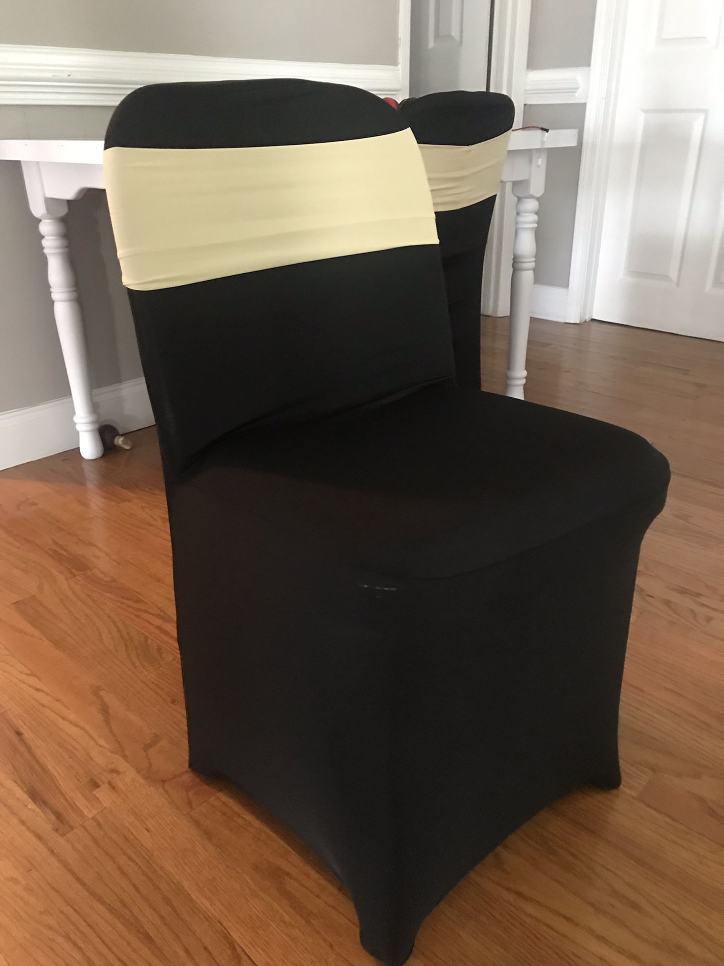 12 black chairs covers with beige
