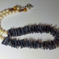 19" BRAND NEW BROWN MOTHER OF PEARL SLIVERS & CULTURED PEARLS NECKLACE 😍👍