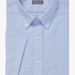 Van Heusen Men's Dress Shirts Short Sleeve Oxford Solid Blue, Neck 17.5