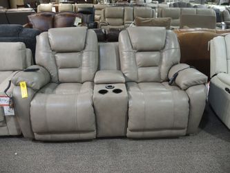 Homestretch Bronco Leather Power Console Loveseat with USB - Floor Sample Sale