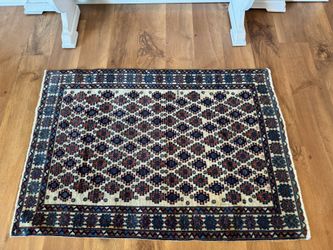 Hand-Knotted Tribal Wool Rug – Vintage Caucasian Style – 53” x 36”