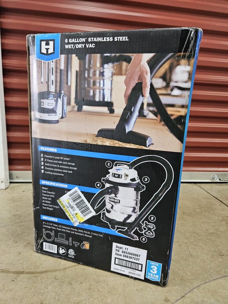6 Gallon 5 Peak HP Stainless Steel Wet/Dry Vacuum