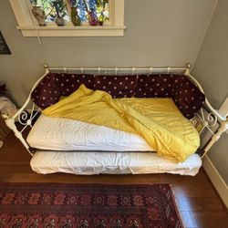 Antique Trundle Twin Daybed Includes Two Mattresses 