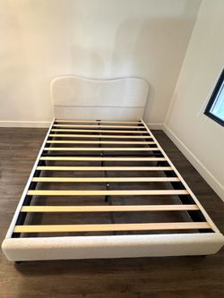 Queen White/Cream Upholstered Bed Frame