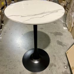  Modern White Faux Marble Table Top 24 in. Pedestal Base Counter Height Cafe Dining Table For 2