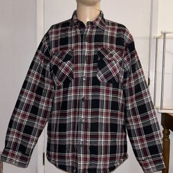 Wrangler Men's Shirt Jacket Plaid Sherpa Fleece Lined Flannel 4 Pocket Red Sz M