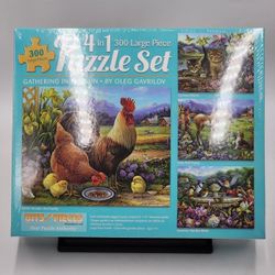 Bits & Pieces 4 In 1 300 Large Piece Puzzle Set: Gathering In The Sun By Oleg Gavrilov New & Sealed 