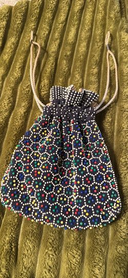 VTG Reversible Candy Dot Beaded Handbag Wristlet handbag. 60’s. Drawstring Cords