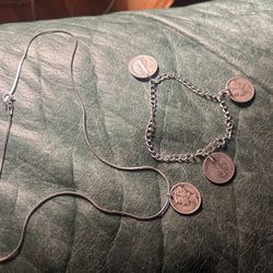 .925 Silver 1940’s Coins Bracelet And Necklace 