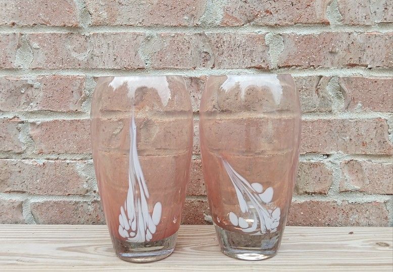 Vintage Pink/White Art Glass Vases 