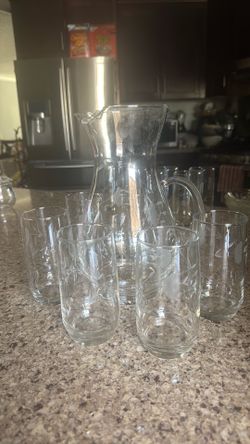 Vintage princess House crystal Pitcher and glasses