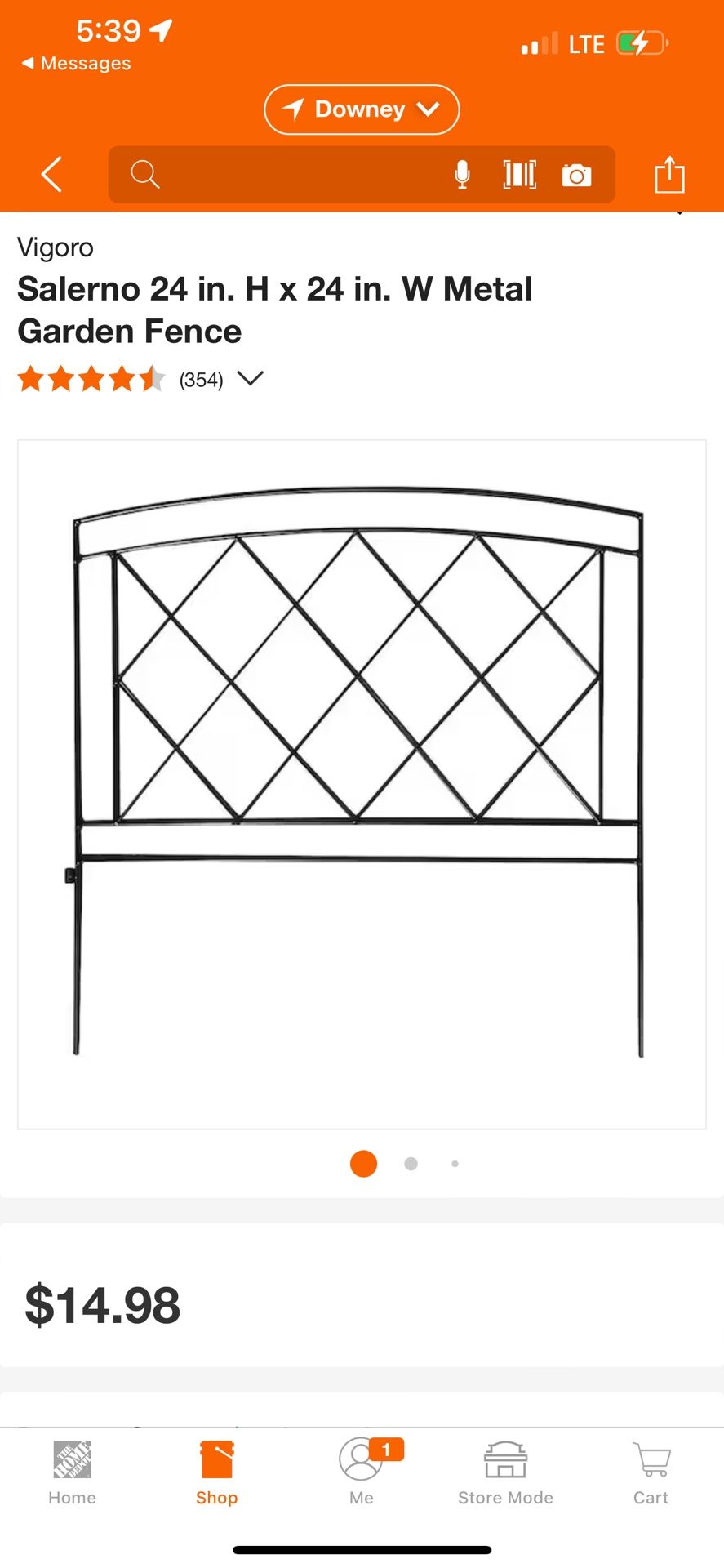 Vigoro Salerno 24 in. H x 24 in. W Metal Garden Fence