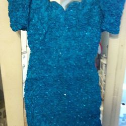 "Pzaz" Bright Blue Sequence Shiny "Vintage" 1993 Juniors Fitting Dress.