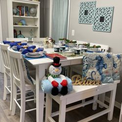 White table with six chairs Leaf and Bench