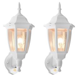 Outdoor Wall Light Dusk to Dawn, Porch Sensor Light White Plastic Anti-Corrosion with LED Edison Filament Bulb, Exterior Mount Lantern for House, Gara