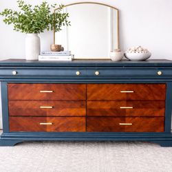 Refinished Dark Teal & Walnut Dresser – Modern Mid-Century Style
