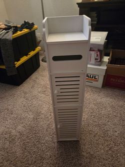 White Narrow Bathroom Storage Cabinet
