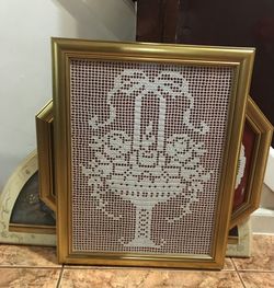 Handmade Crochet Piece In A Golden Frame