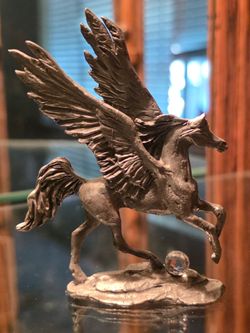 Pewter Pegasus Figurine with Crystal Ball