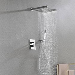  2-Spray Patterns with 2.5 GPM 12 in. Wall Mount Dual Shower Heads with Hand Shower in Chrome New