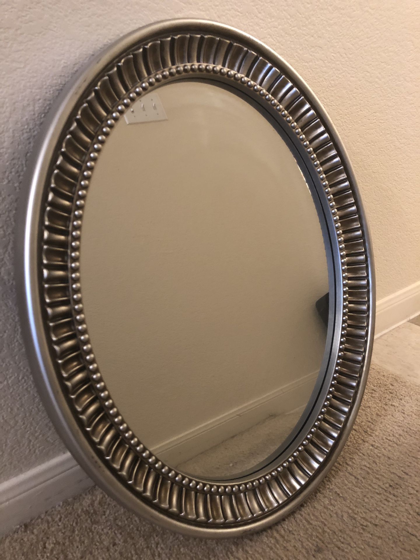 Silver Oval Wall Mirror For Sale