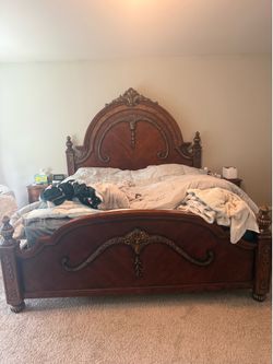 Ornate Traditional Wood King Bed Frame