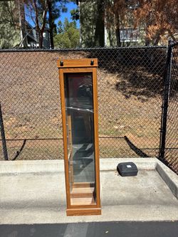 Vintage Lighted Oak Single Glass Curio Cabinet Tower