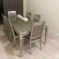 Dining Table Chairs Champagne Gold Solid Wood