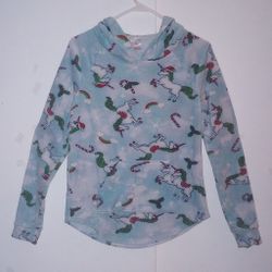 Unicorn Super Plush Pull Over Hoodie No Boundaries Sz Med Christmas Candy Canes 