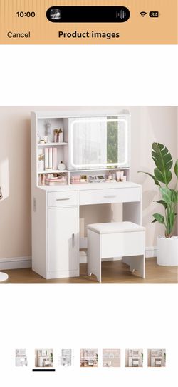 Brand New White Vanity Set with LED Mirror & Stool Never Used, Still in Box