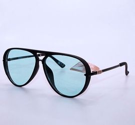 New Frye and Co. Matte Black Aviator Blue Lense Sunglasses unisex