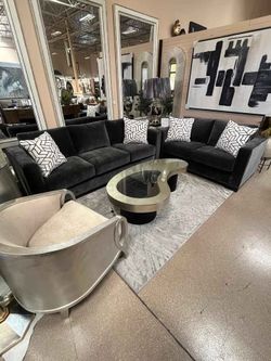 Luxurious Custom-Made Gray Sofa and Loveseat