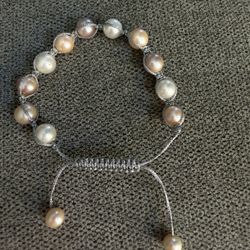 Real Freshwater Pearl Bracelet White & Peach Adjustable Gift
